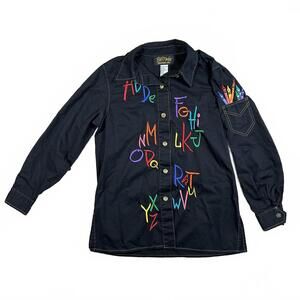 Bob Mackie Womens Shirt M Black Alphabet Embroidered Crayon
